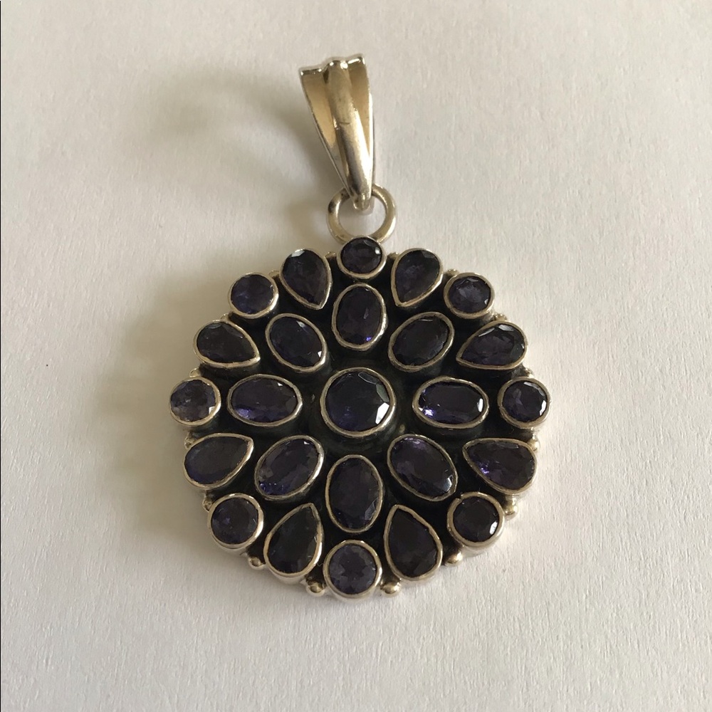 Large Sterling Iolite Medallion Pendant Gorgeous